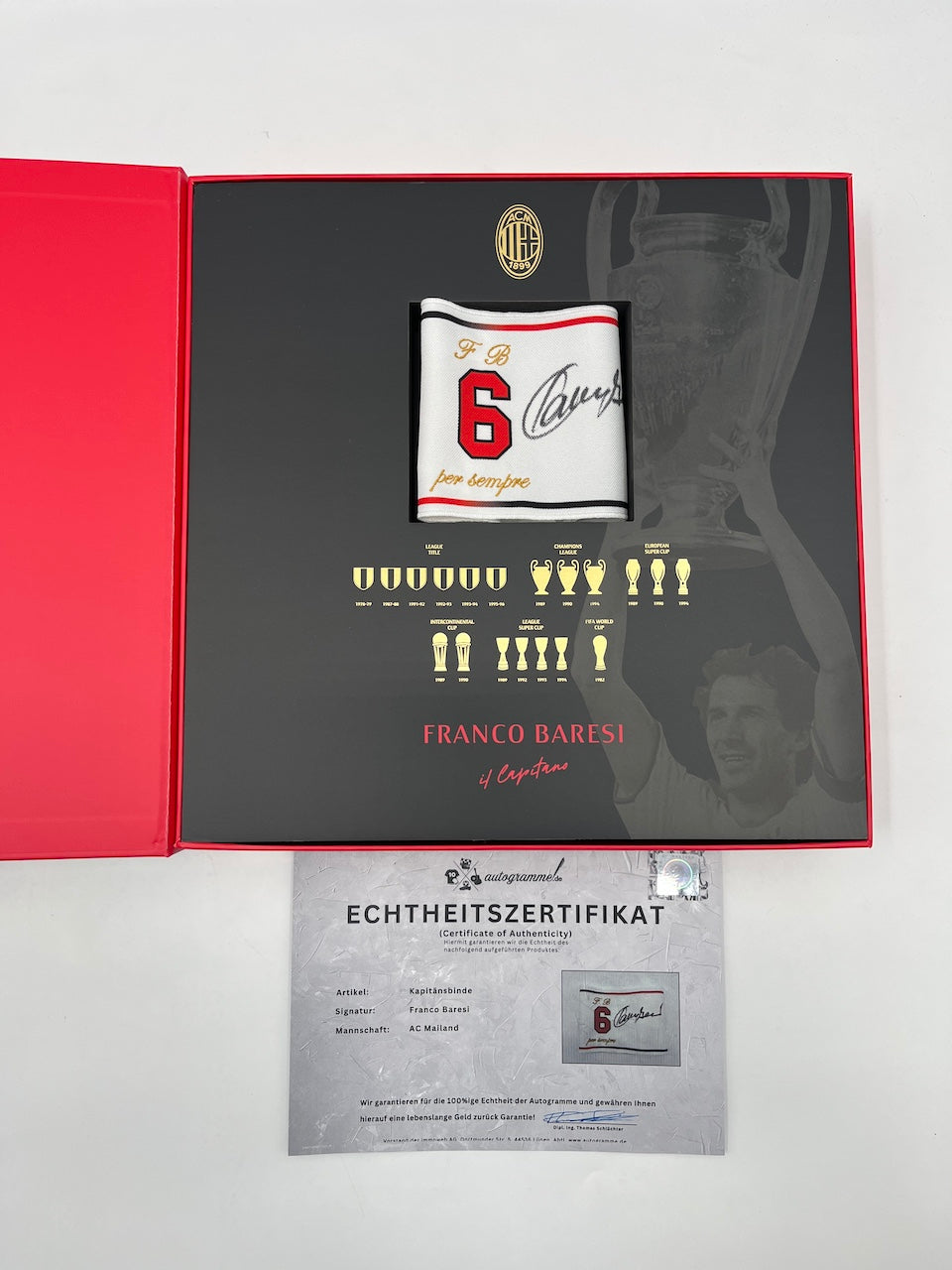 Kapitänsbinde Franco Baresi signiert im Rahmen AC Mailand COA