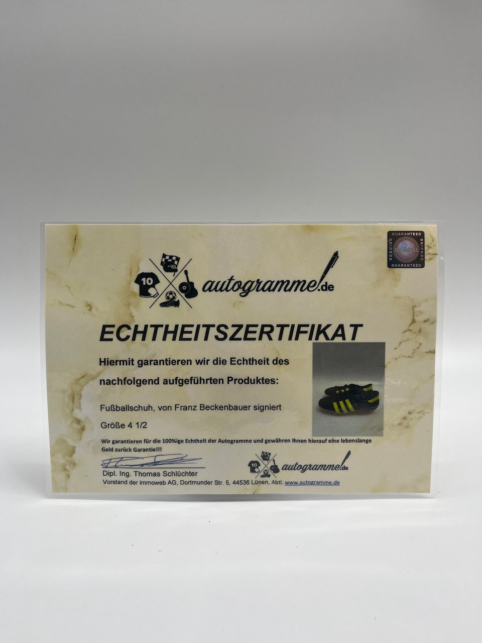 Football shoe Franz Beckenbauer signed football autograph shoe 4 1/2