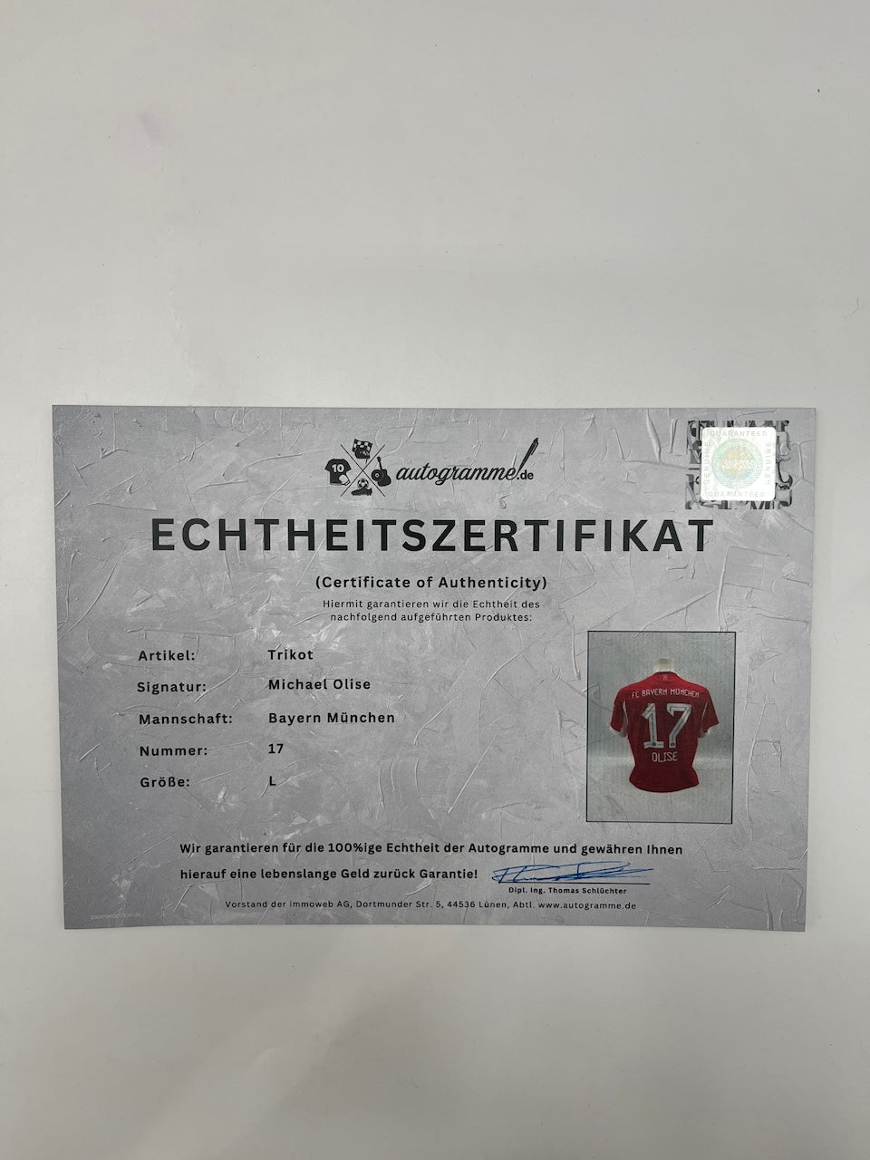 Bayern München Authentic-Trikot Michael Olise signiert Autogramm Adidas COA L