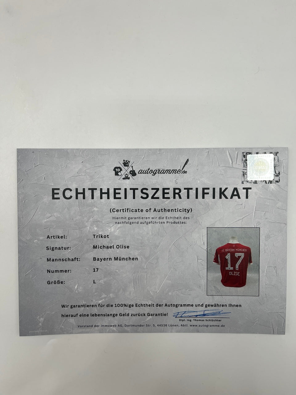 Bayern München Trikot Michael Olise signiert Autogramm Adidas COA L