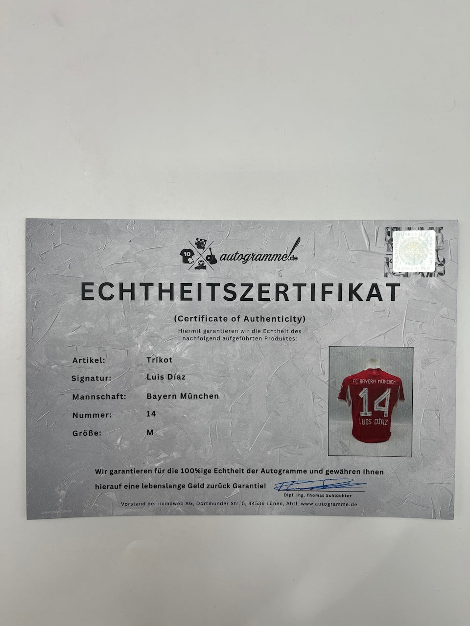 Bayern München Authentic-Trikot Luis Diaz signiert Autogramm Adidas COA M
