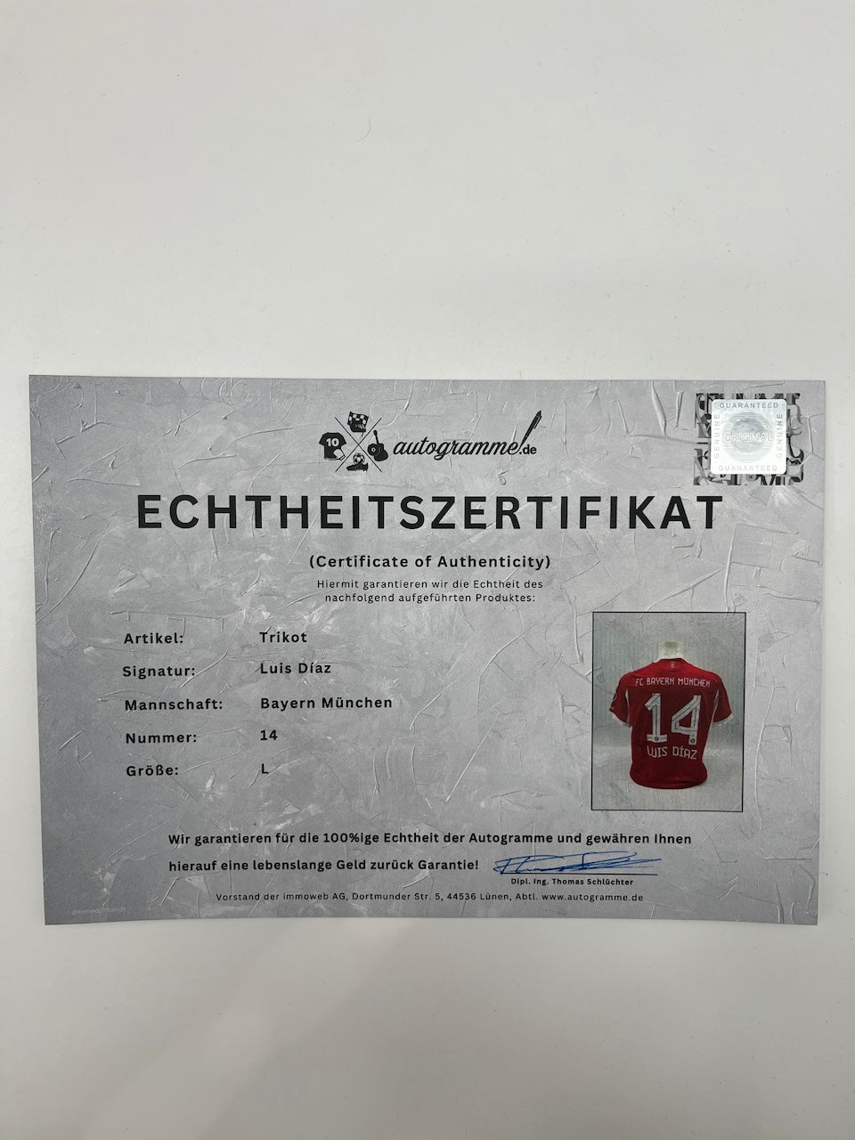 Bayern München Authentic-Trikot Luis Diaz signiert Autogramm Adidas COA L