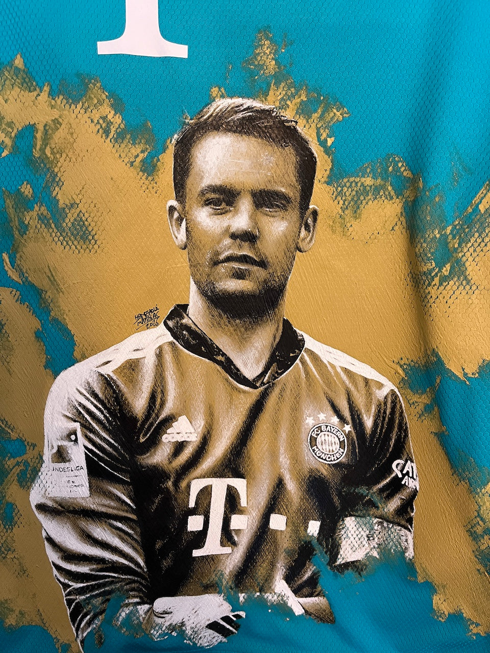 Bayern München Trikot Portrait Manuel Neuer handgemalt und signiert FCB XL