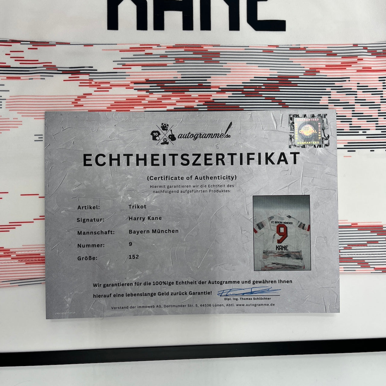 Bayern München Trikot Harry Kane signiert im Rahmen COA Adidas 152