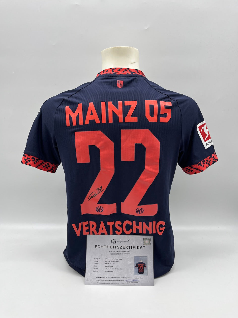 Matchworn Mainz Worn & Signed by Nikolas Veratschnig 19.01.2025