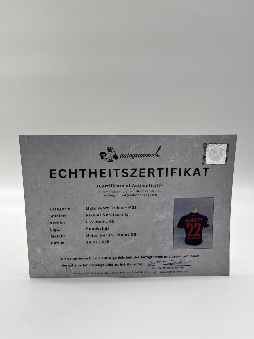 Matchworn Mainz Worn & Signed by Nikolas Veratschnig 19.01.2025