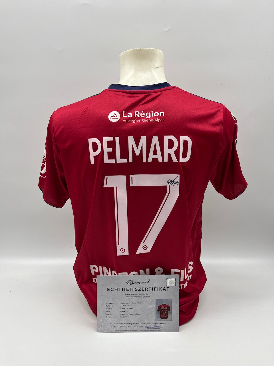 Matchworn Clermont Foot Trikot worn & signed by Andy Pelmard 25.11.2023