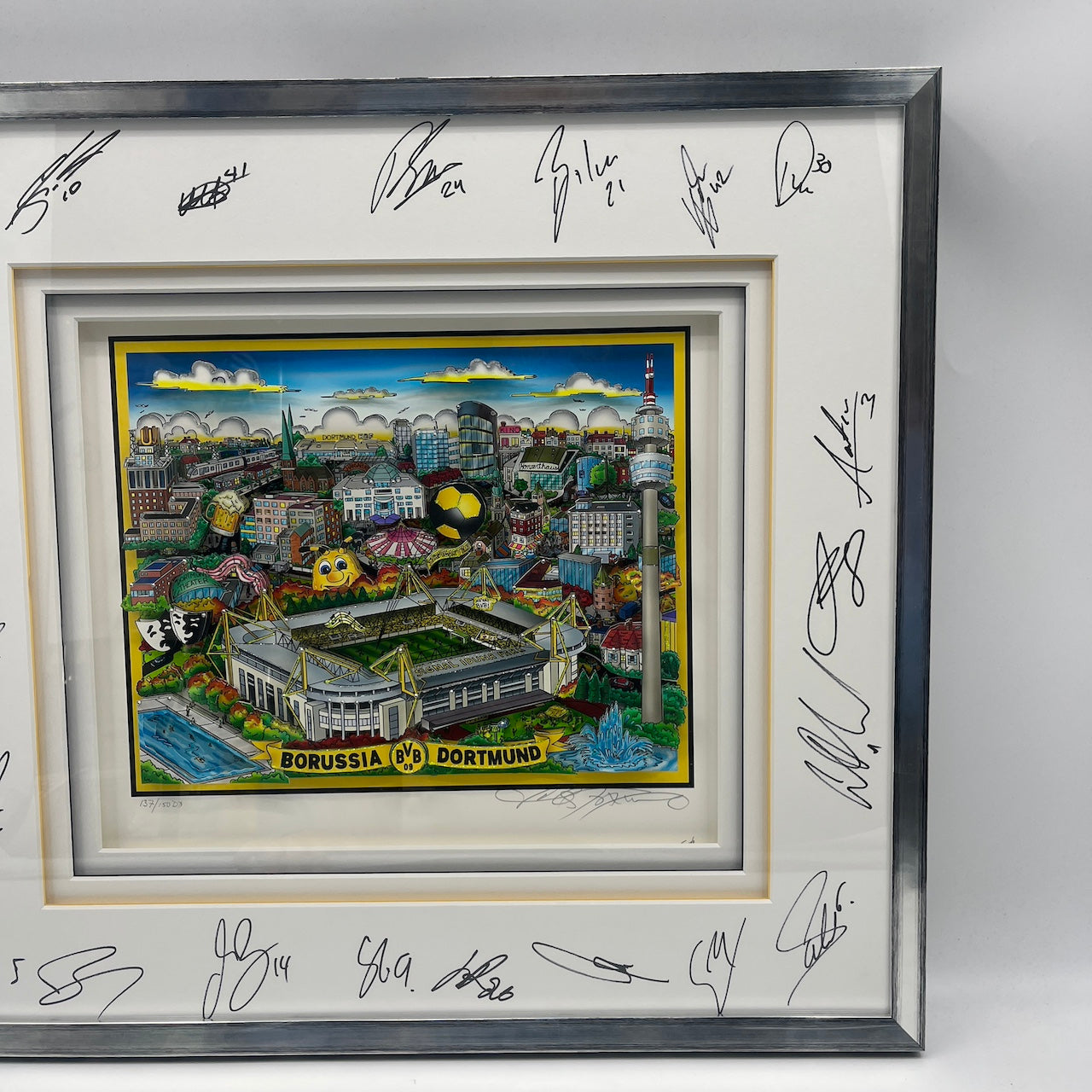 Charles Fazzino 3-D "Borussia Dortmund" Kunstwerk Teamsigniert BVB im Rahmen