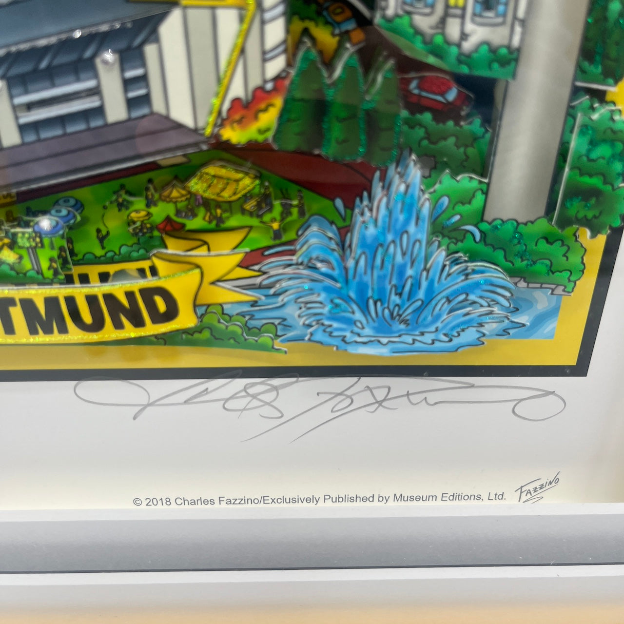 Charles Fazzino 3-D "Borussia Dortmund" Kunstwerk Teamsigniert BVB im Rahmen