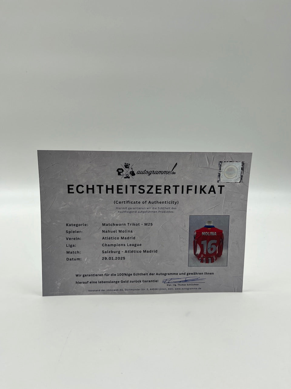 Matchworn Atletico Madrid Worn & Signed by Nahuel Molina 29.01.25