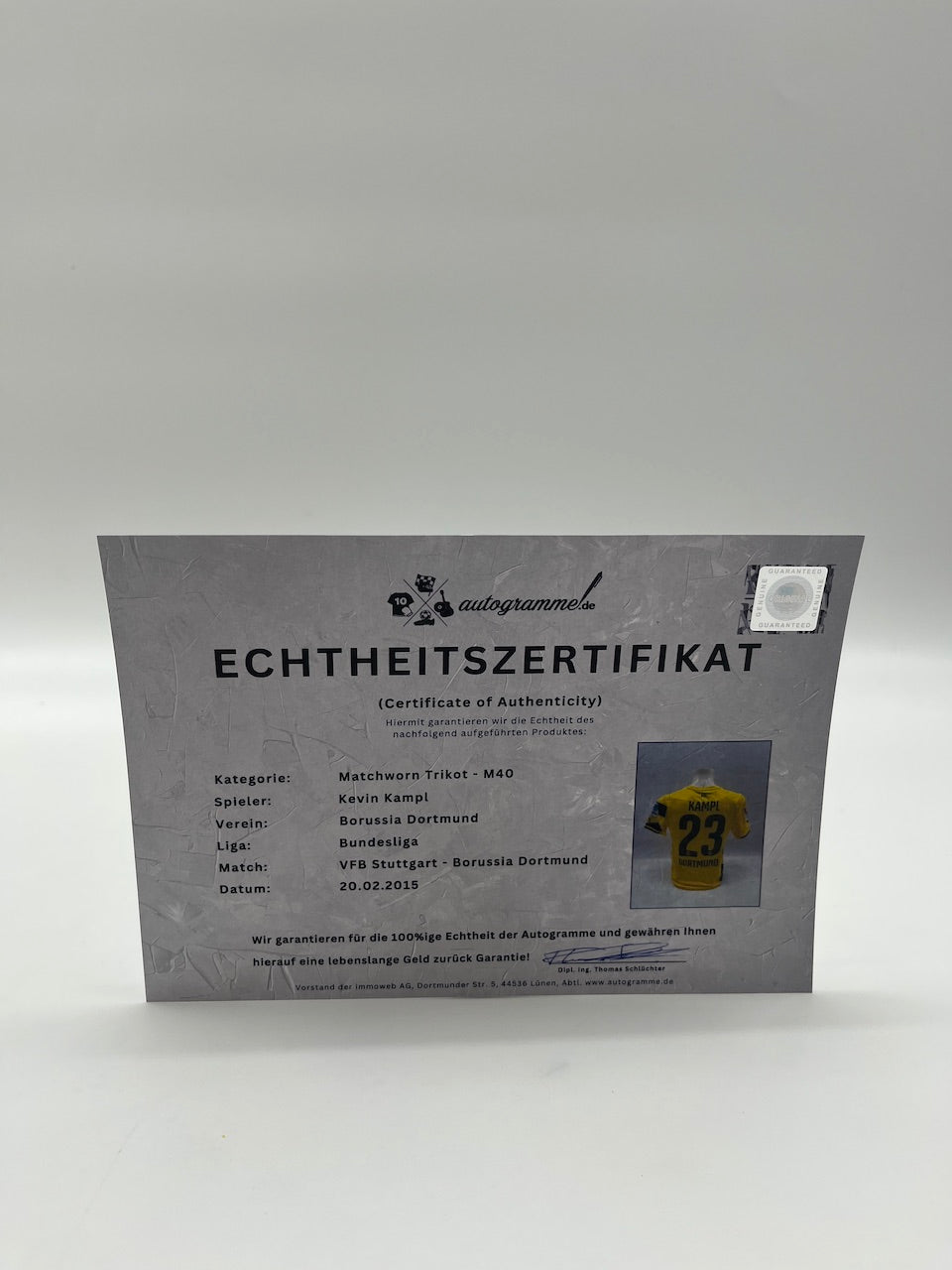 Matchworn Dortmund jersey worn by Kevin Kampl 20.2015 VfB-BVB