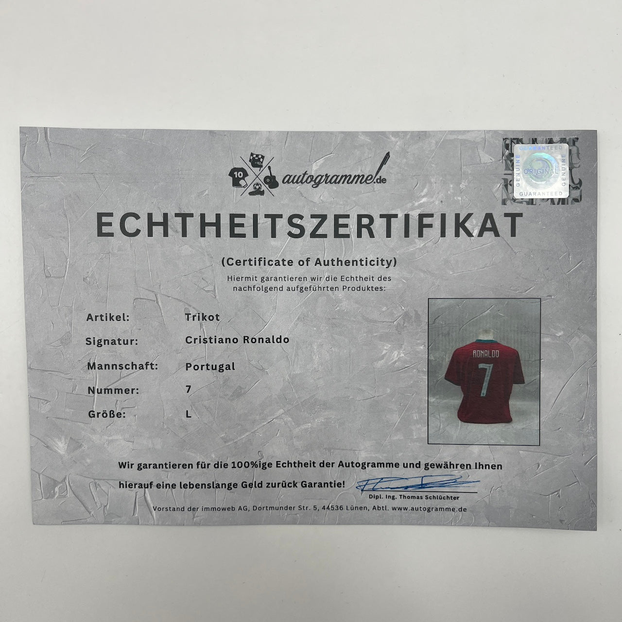 Portugal Trikot Cristiano Ronaldo signiert Autogramm COA Fußball 2026 Rot L