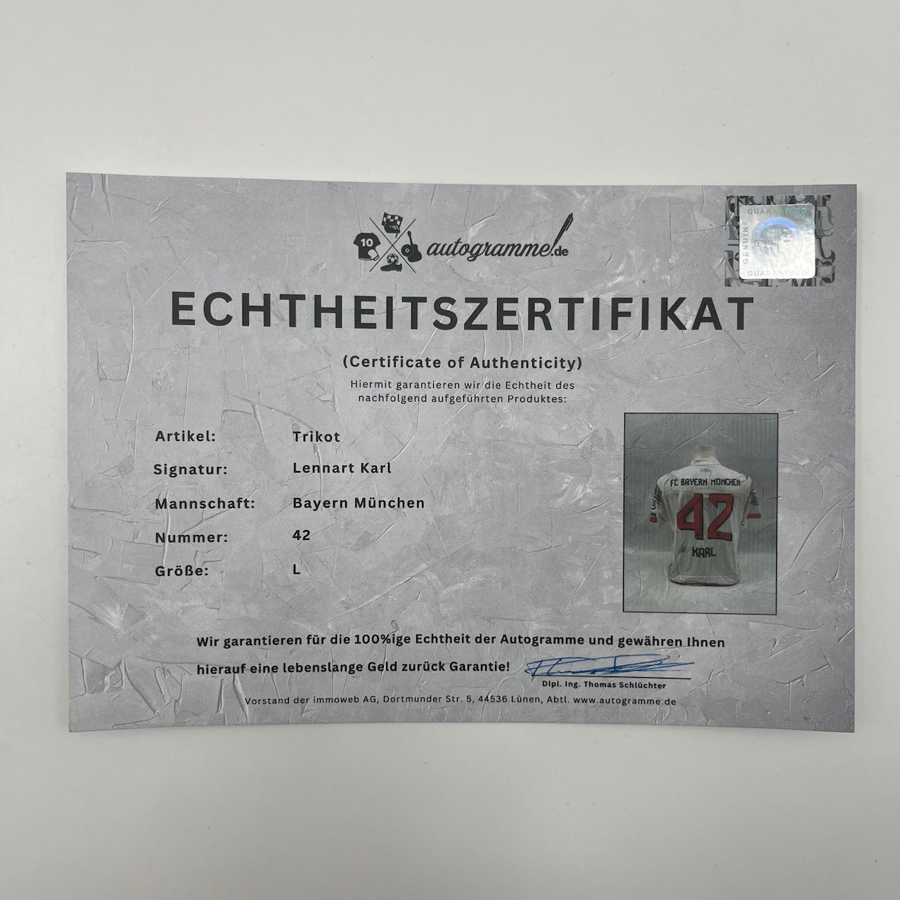 Bayern München Trikot Lennart Karl signiert Autogramm Adidas COA L