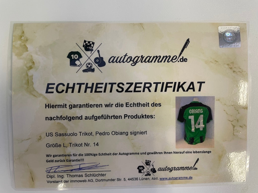 US Sassuolo Trikot Pedro Obiang signiert Italien Puma Autogramm Fußball L
