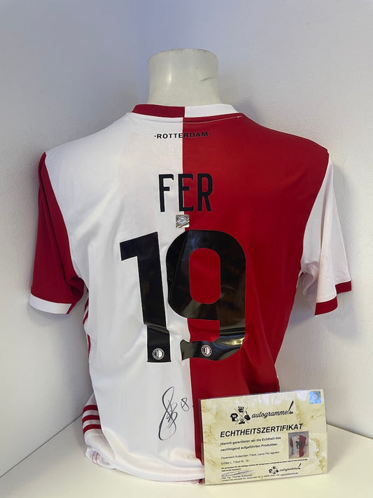 Feyenoord Rotterdam Trikot Leroy Fer signiert Autogramm Adidas Niederlande L