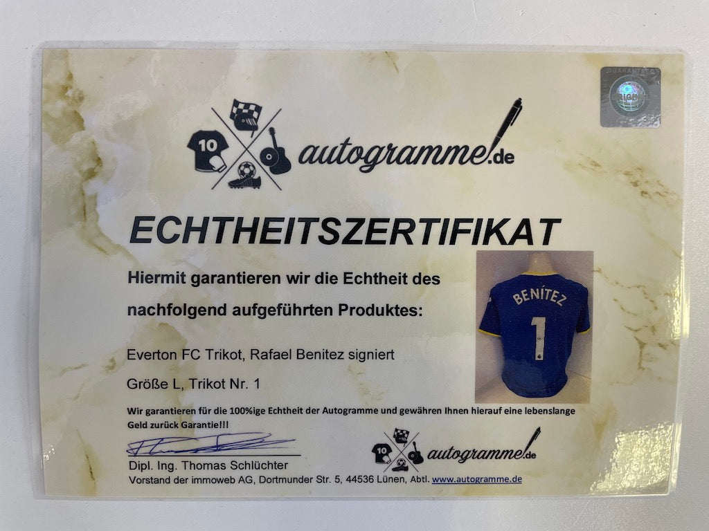 FC Everton Trikot Rafael Benitez signiert Autogramm Fußball Neu England COA L