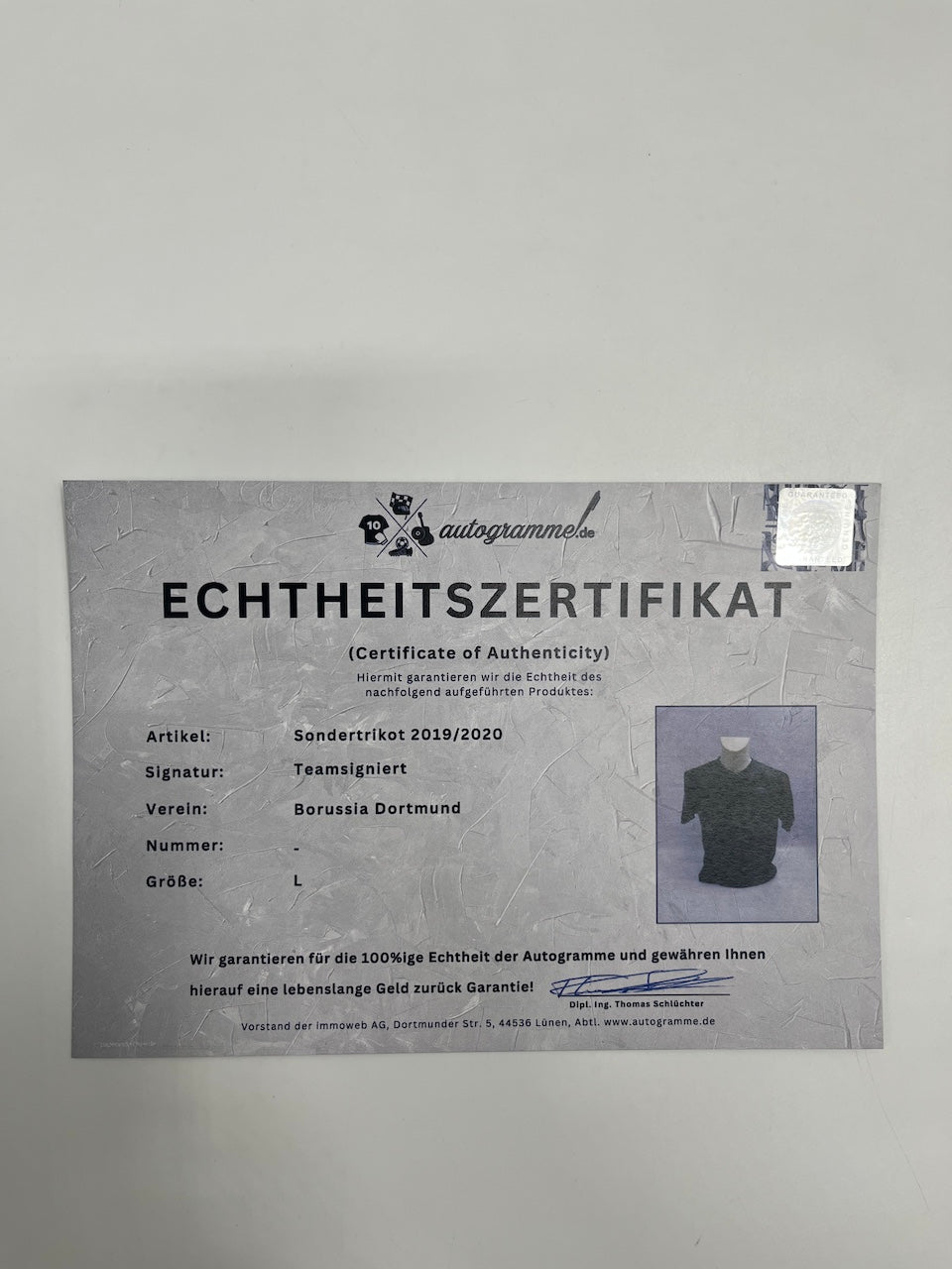 BVB special jersey 2019/2020 team signed Borussia Dortmund Coa Puma L