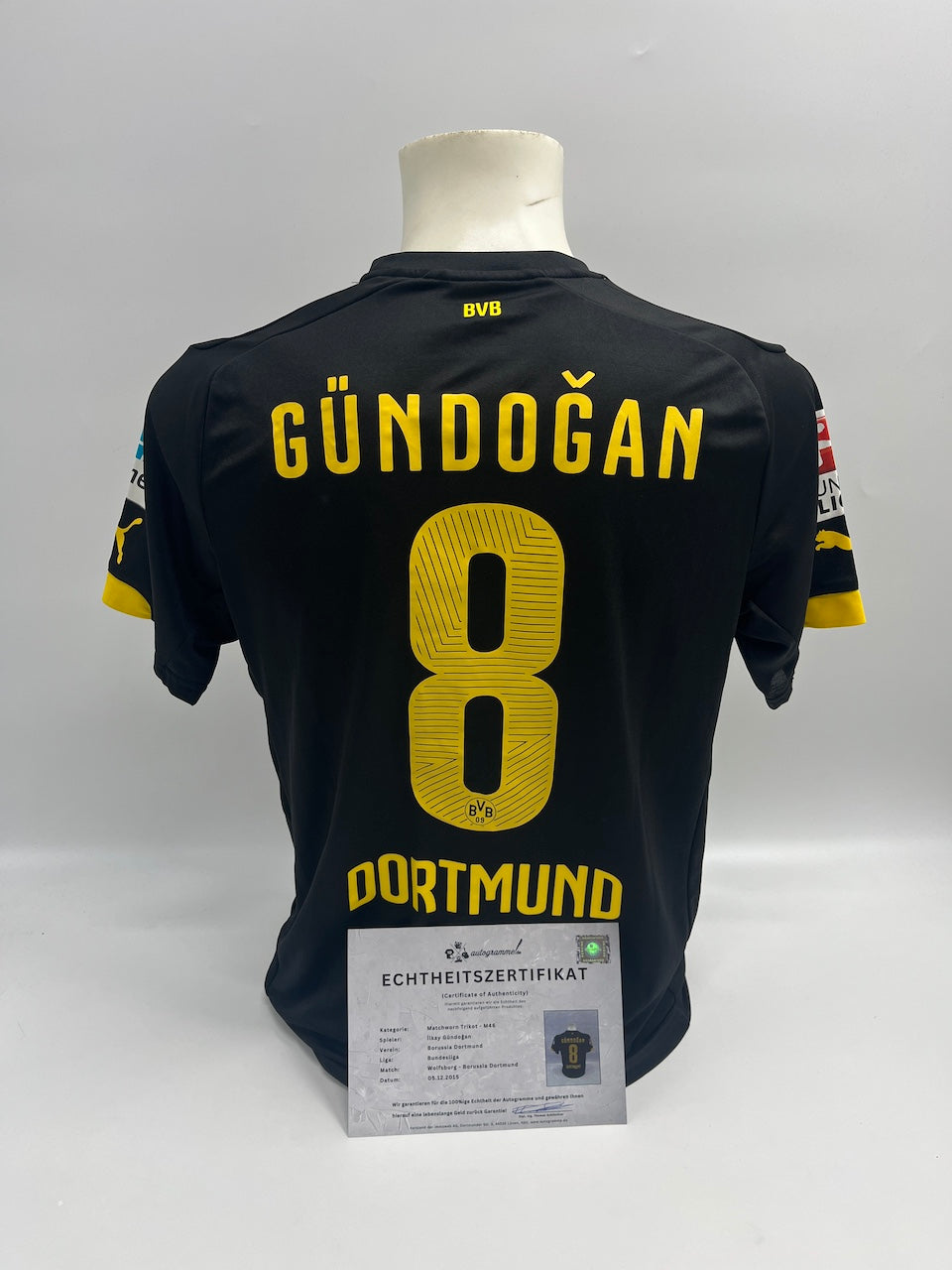 Matchworn Dortmund Trikot getragen von Ilkay Gündogan 05.12.2015 Wolfsburg-BVB