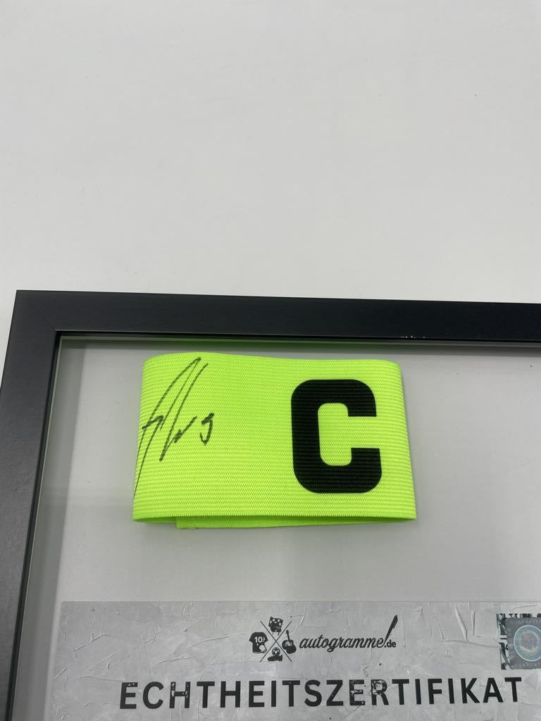 Captain's armband signed by Mohamed Amoura in a Wolfsburg frame, autograph COA