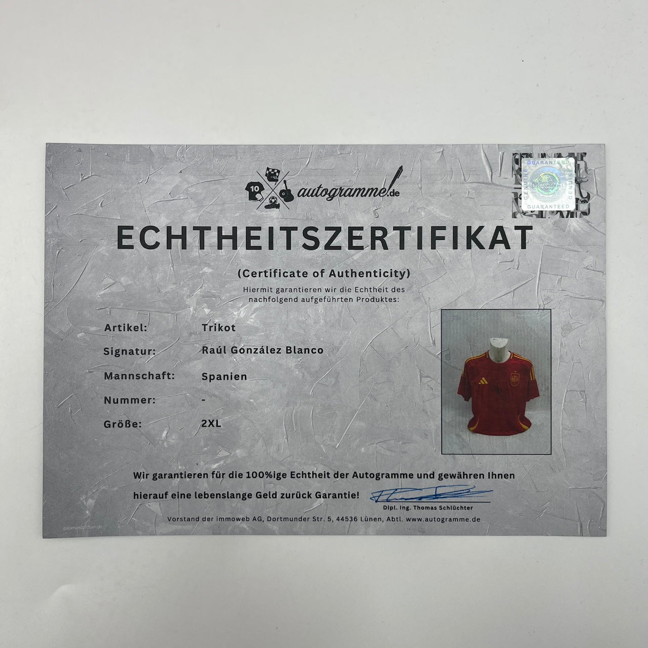 Spanien Trikot Raul signiert Adidas COA Autogramm neu 2XL