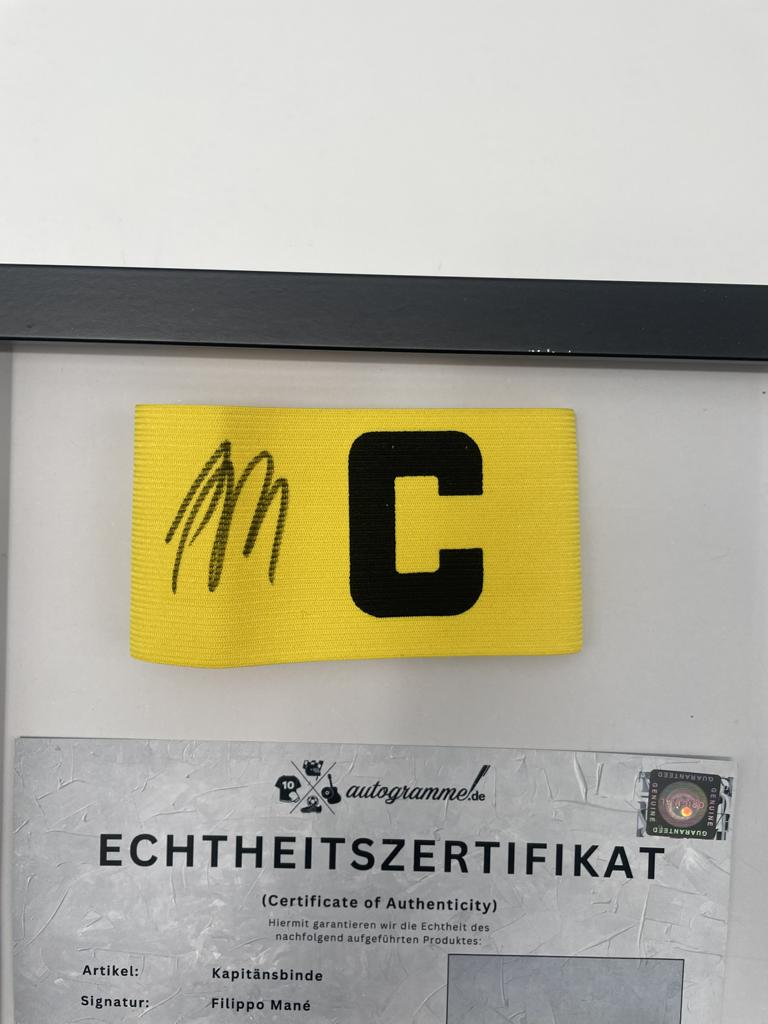 Captain's armband signed by Filippo Mané in a Borussia Dortmund autograph COA frame