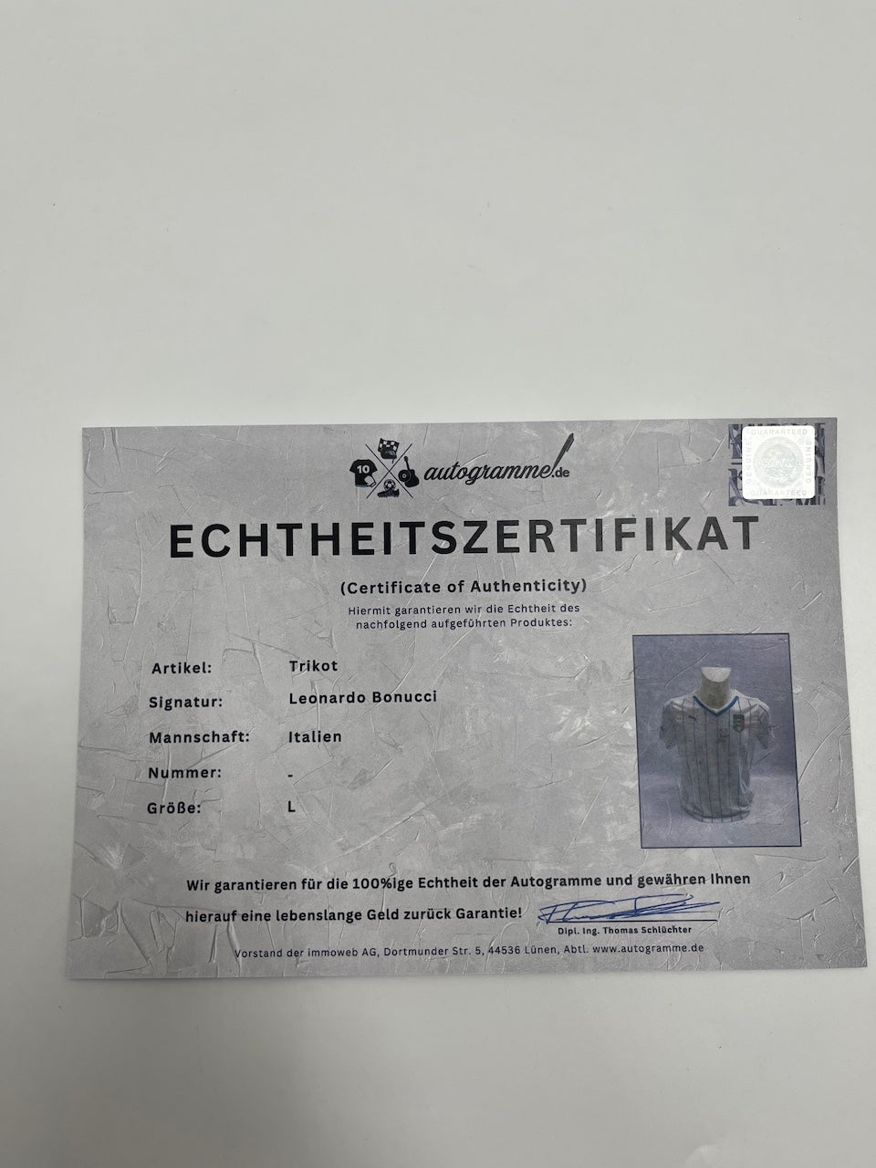 Italy women's jersey Leonardo Bonucci signed autograph COA new L