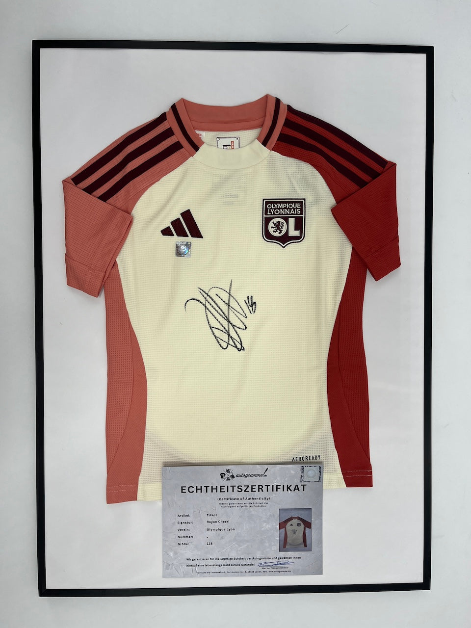 Olympique Lyon Trikot Rayan Cherki signed in Coa Adidas Football 128 as part of COA Adidas