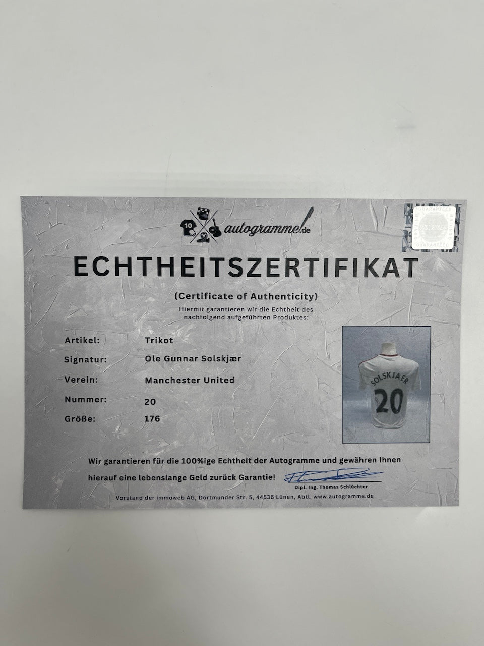 Manchester United Trikot Ole Gunnar Solskjaer signed autograph adidas 176