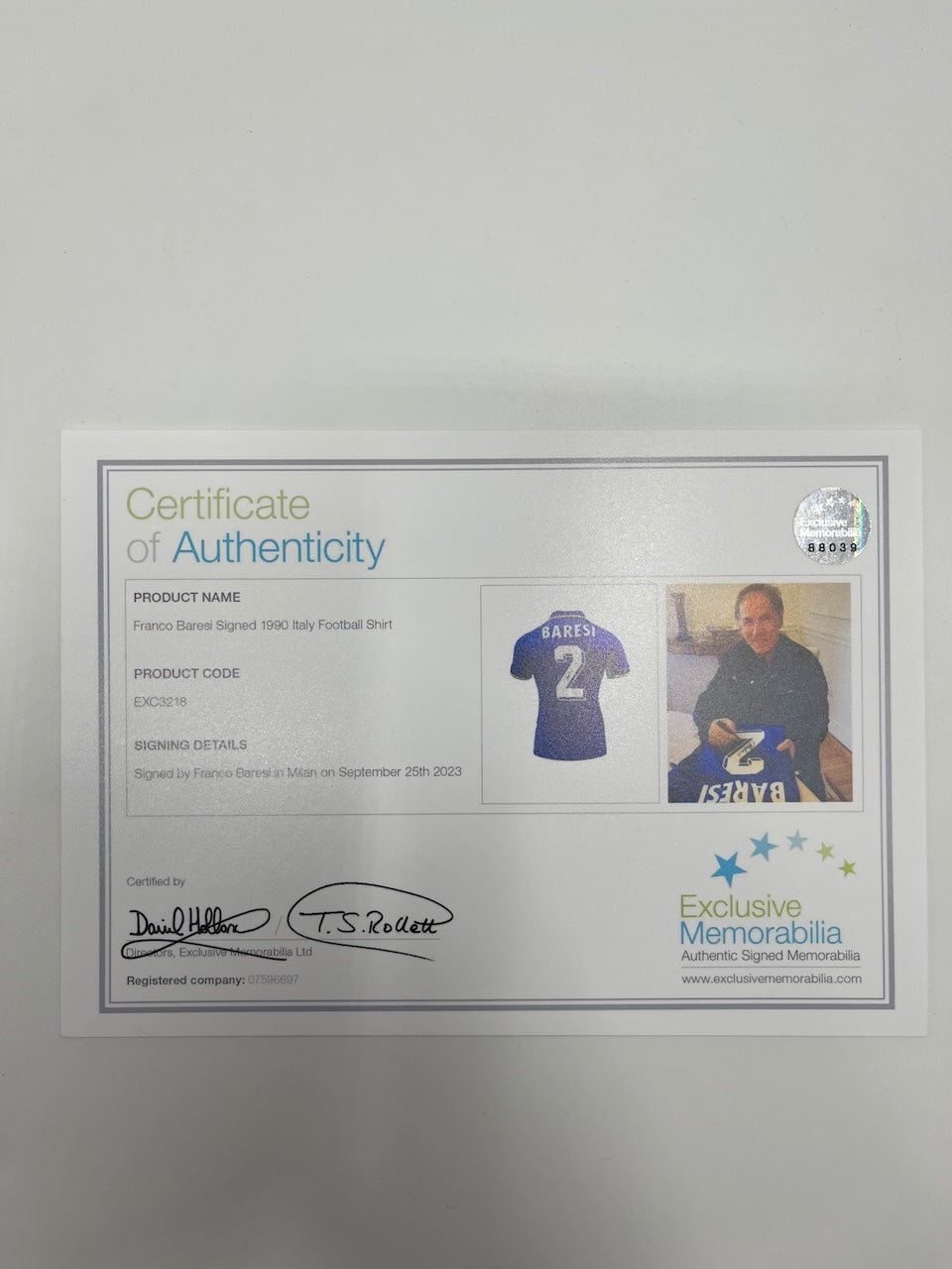 Italy repro jersey franco baresi signed autograph coa m