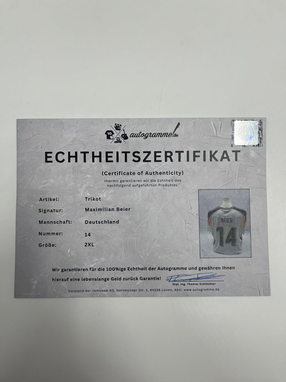 DFB Trikot Maximilian Beier signiert Deutschland DFB Autogramm COA 2XL