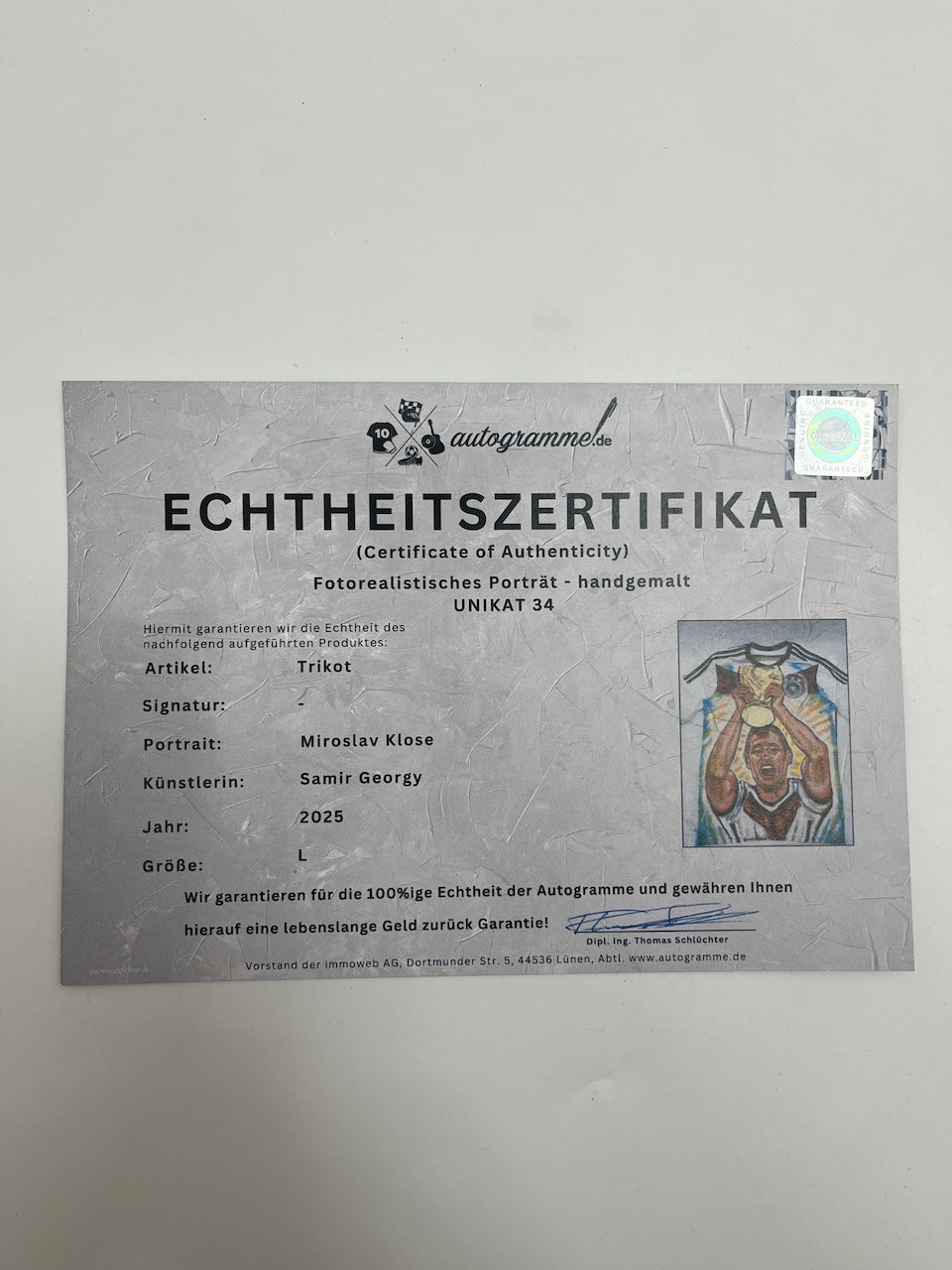 Deutschland Trikot Portrait Miroslav Klose handgemalt Adidas DFB XL