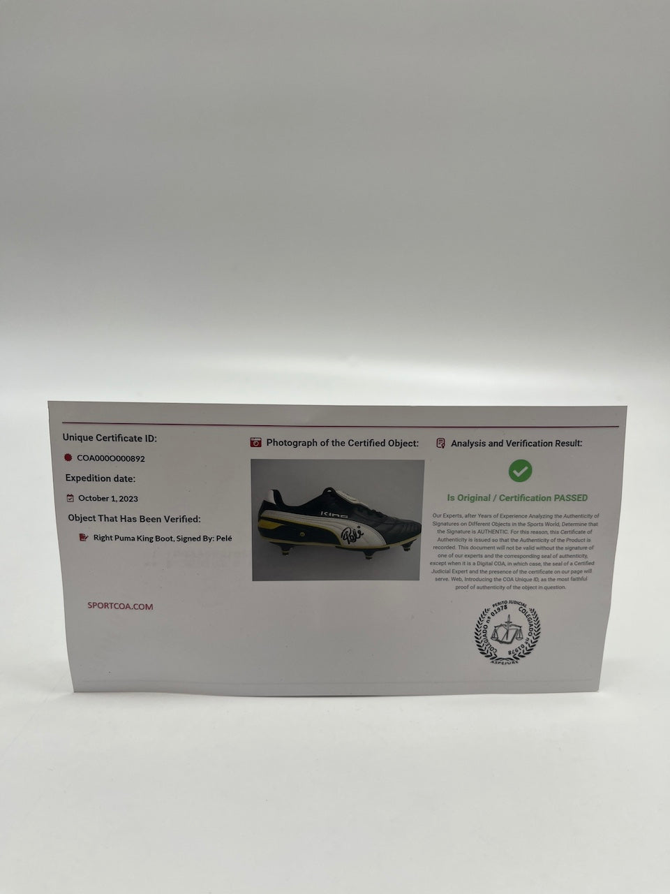 Fußballschuh Pele signiert Vitrine Brasilien Weltmeister Puma Selecao COA