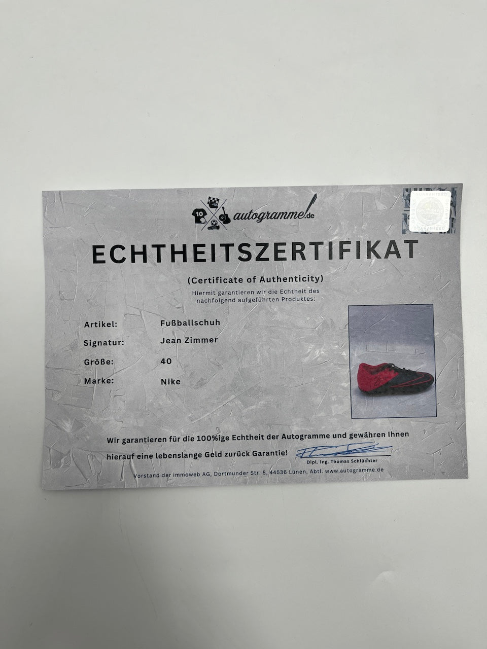 Football shoe Jean Zimmer signed Football Bundesliga Nike 40