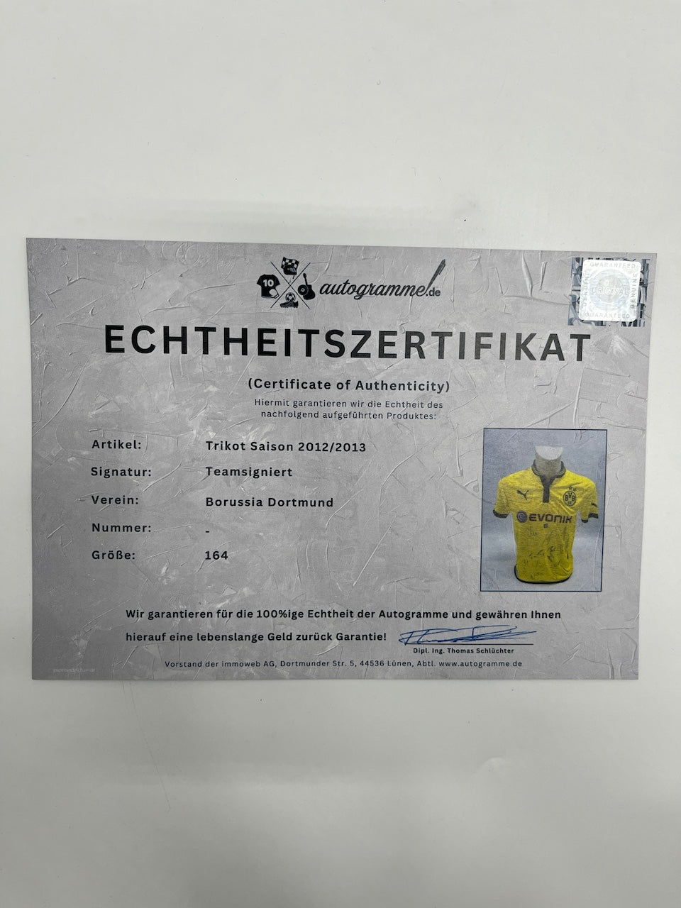 BVB Trikot 2012/2013 Teamsigniert Borussia Dortmund COA Neu Puma Bundesliga 164