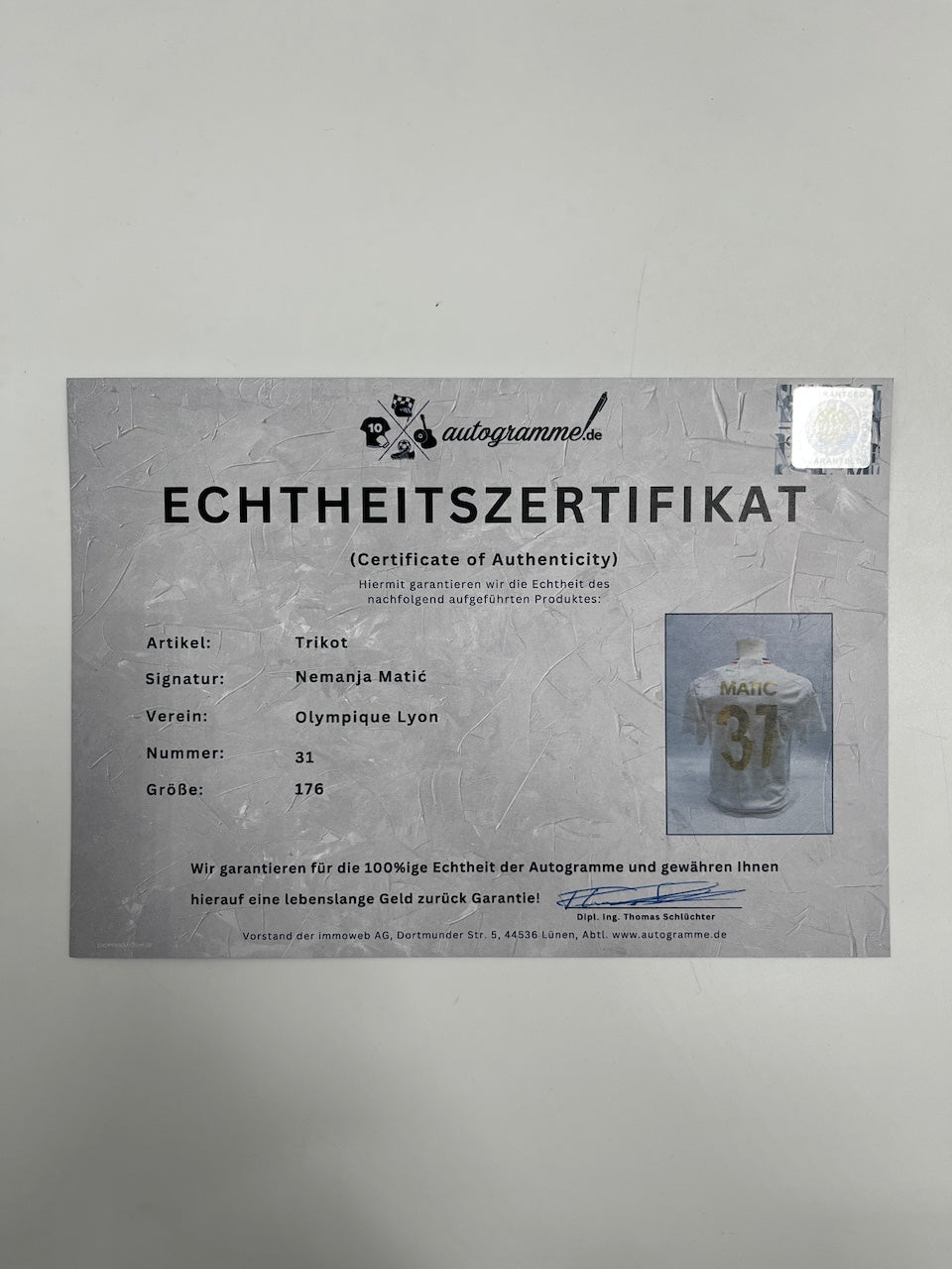 Olympique Lyon Trikot Nemanja Matic signiert Autogramm Fußball Adidas 176