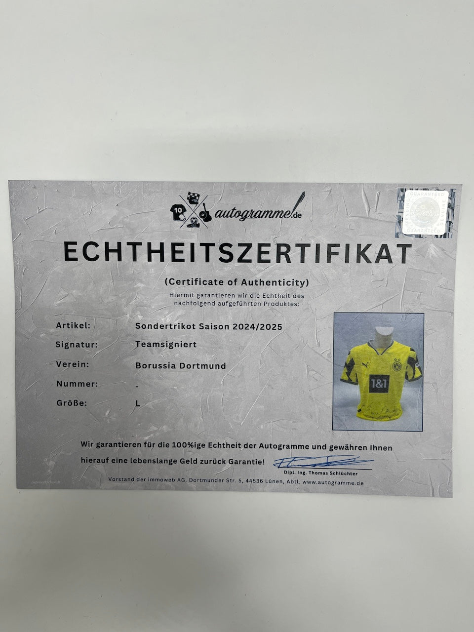 BVB Sondertrikot 2025 Teamsigniert Borussia Dortmund COA Puma L