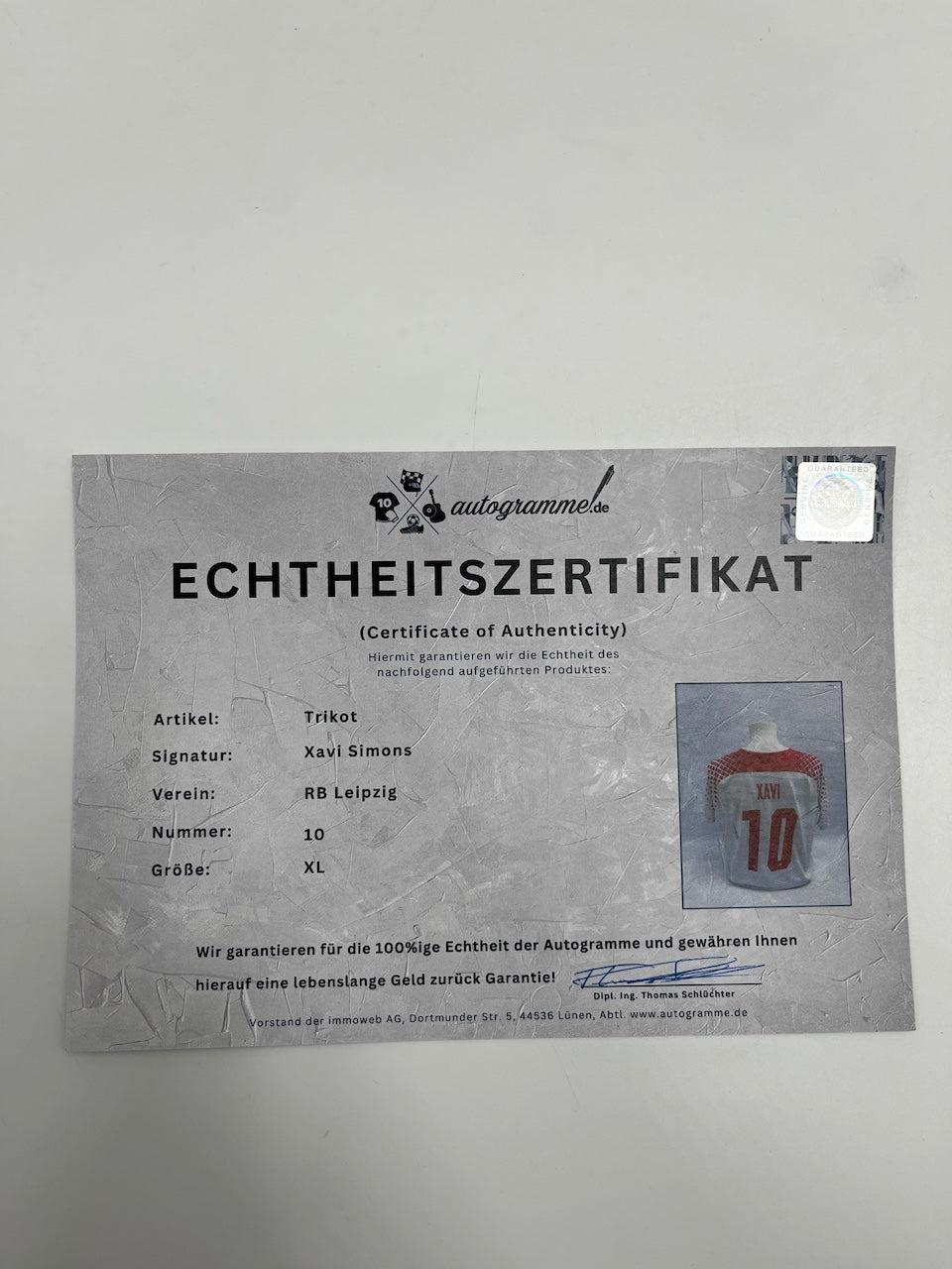 RB Leipzig jersey Xavi Simons signed COA autograph football nike new XL