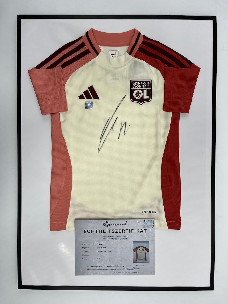 Olympique Lyon jersey Gift Orban signed in CoA Adidas Football 128