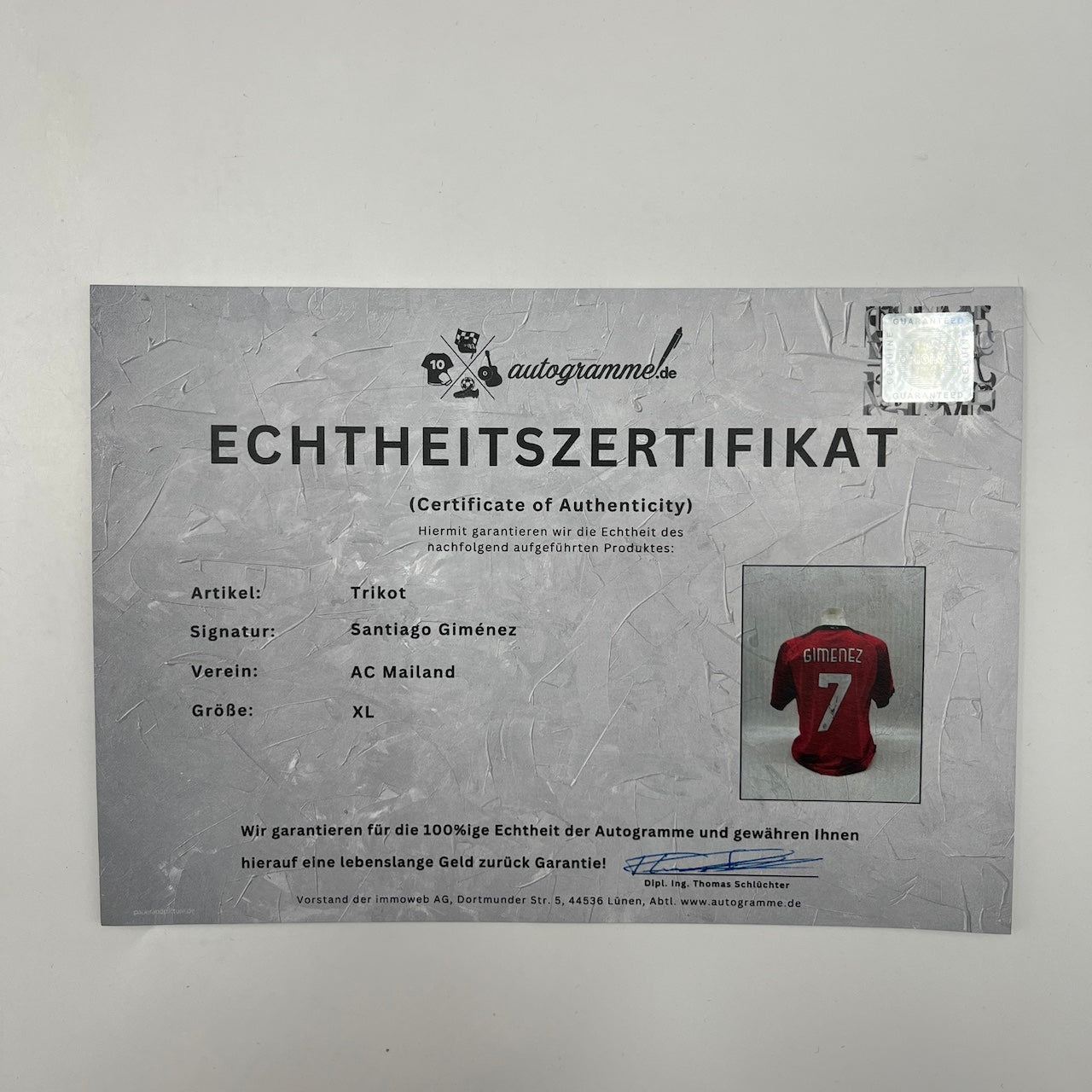 AC Mailand Authentic-Trikot Santiago Gimenez signiert Autogramm Puma COA XL