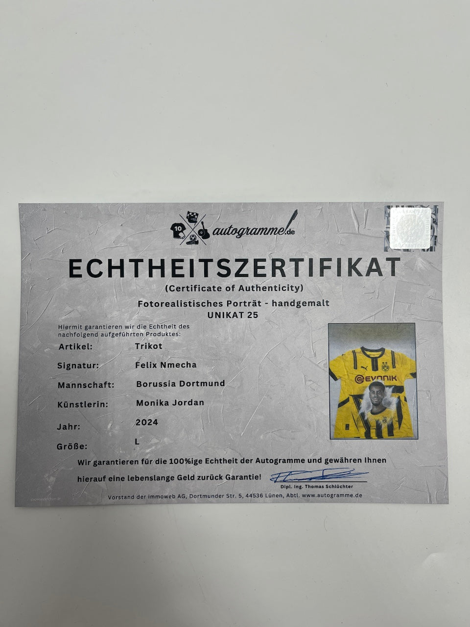 BVB Trikot Portrait Felix Nmecha handgemalt und signiert Puma L