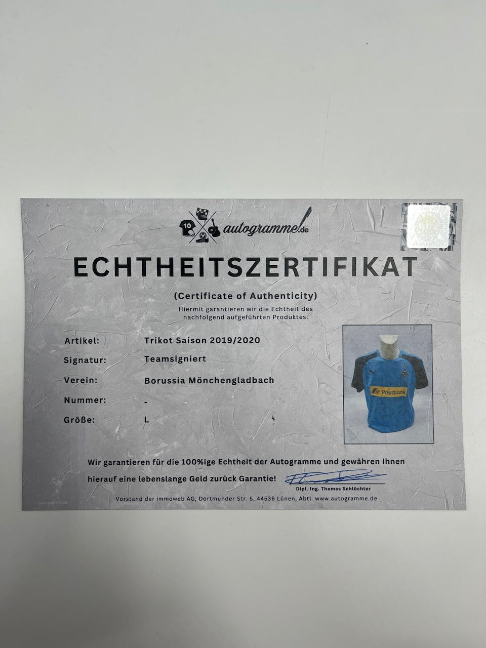 Borussia Mönchengladbach Trikot 2019/2020 Teamsigniert Puma COA L