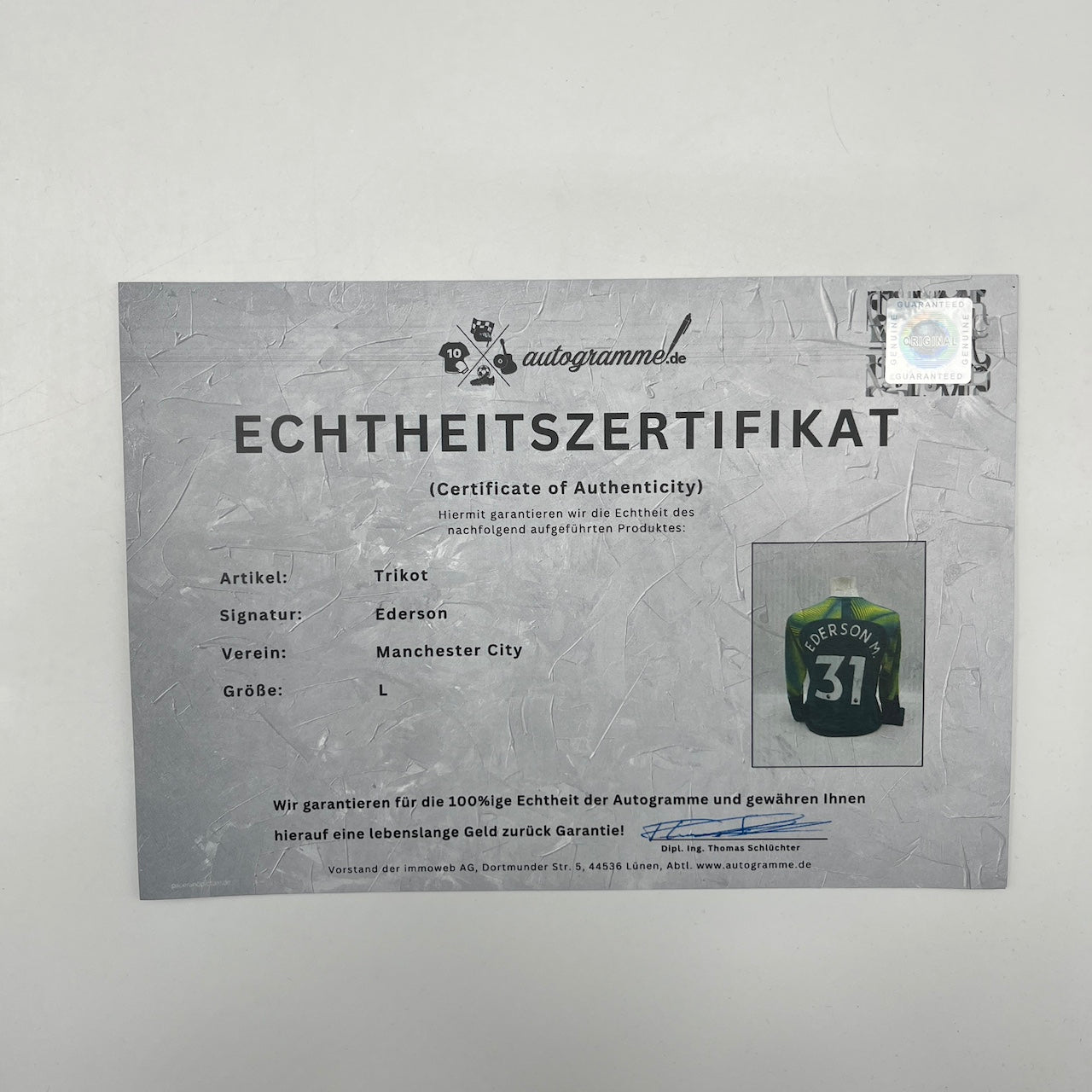 Manchester City Trikot Ederson signiert Autogramm Puma COA neu L