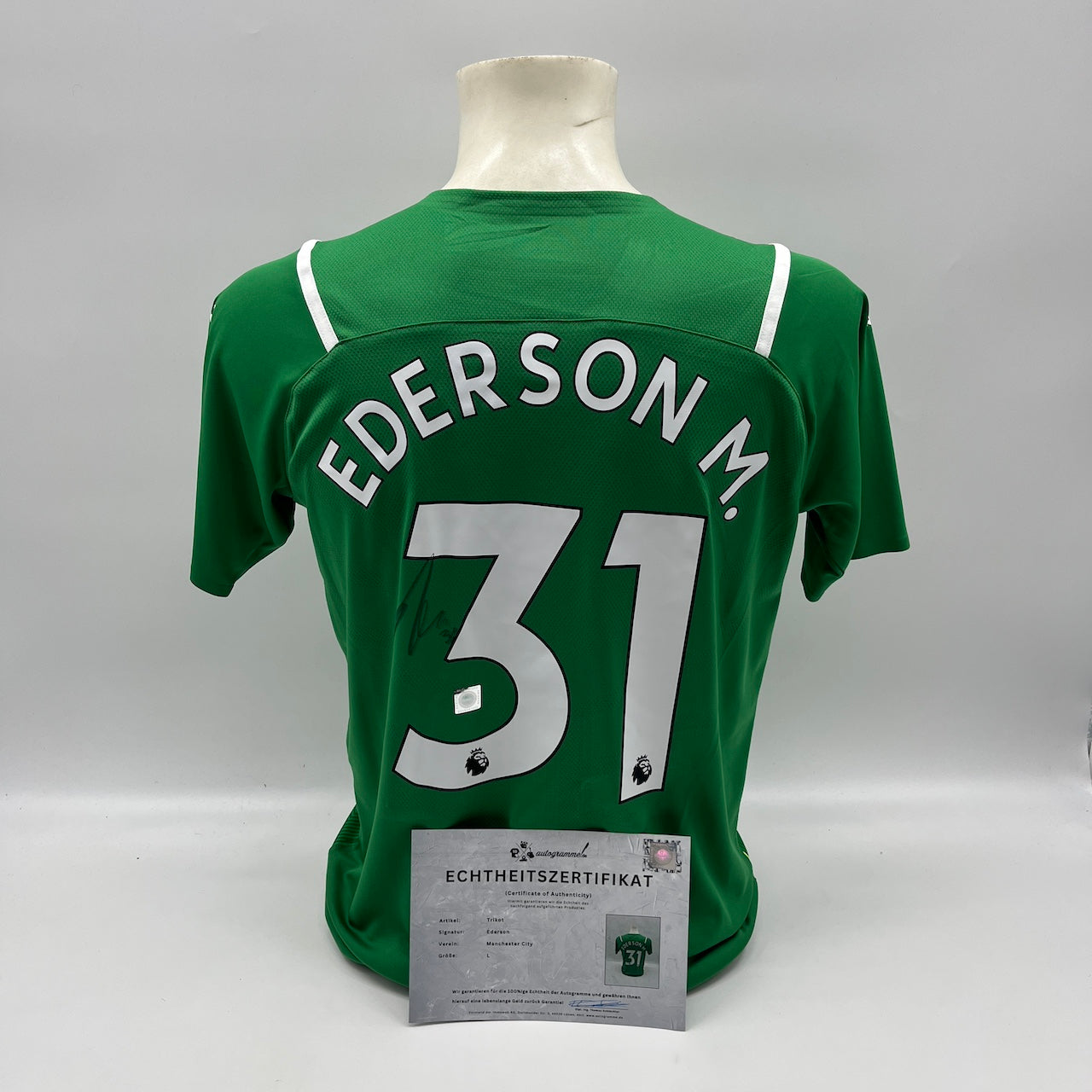 Manchester City Trikot Ederson signiert Autogramm Puma COA L