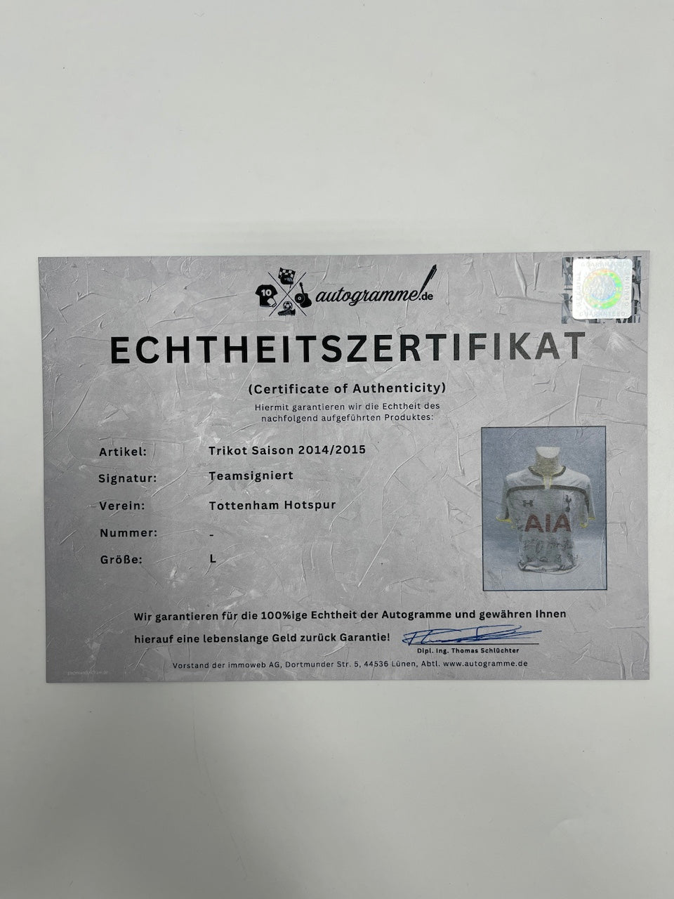 Tottenham Hotspur Trikot 2014/2015 Teamsigniert Fußball COA L