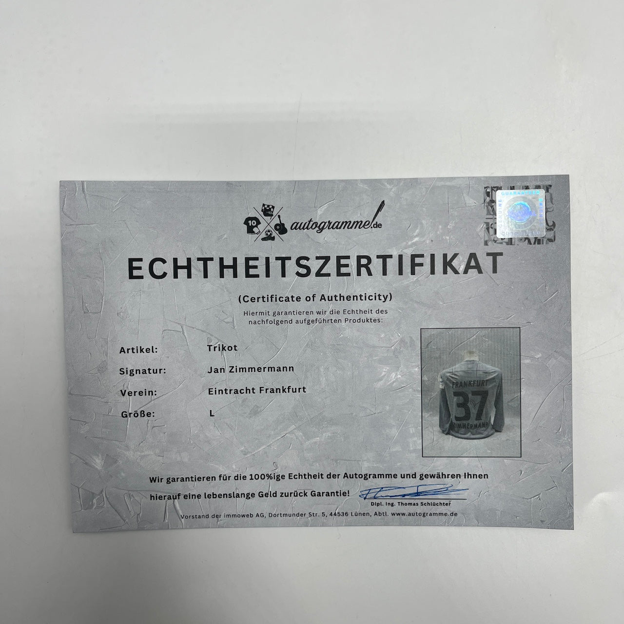Eintracht Frankfurt Trikot Jan Zimmermann signiert Autogramm Nike neu L