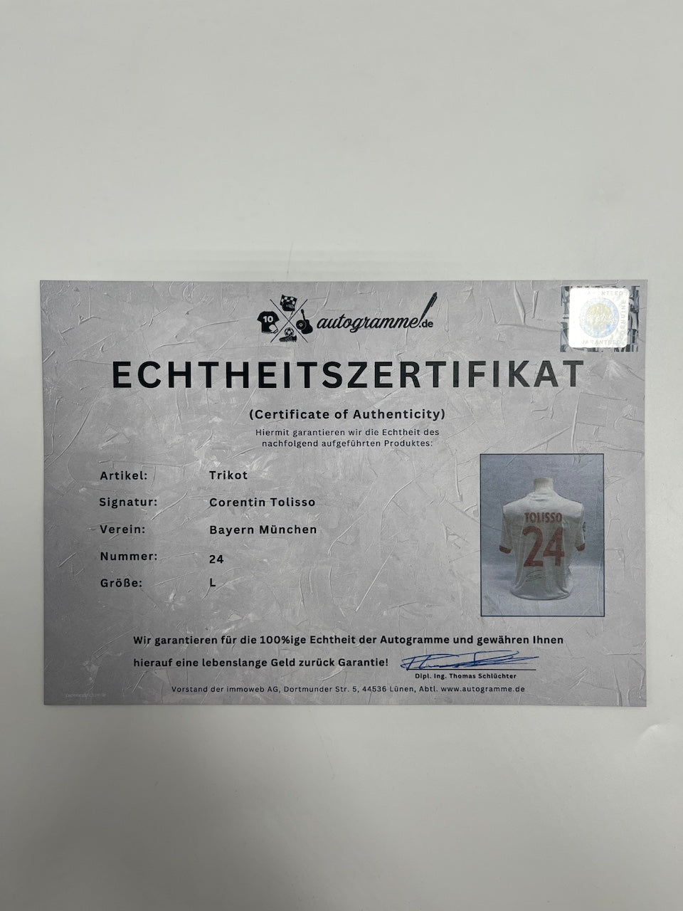 Bayern München Trikot Corentin Tolisso signiert Adidas COA Unterschrift L