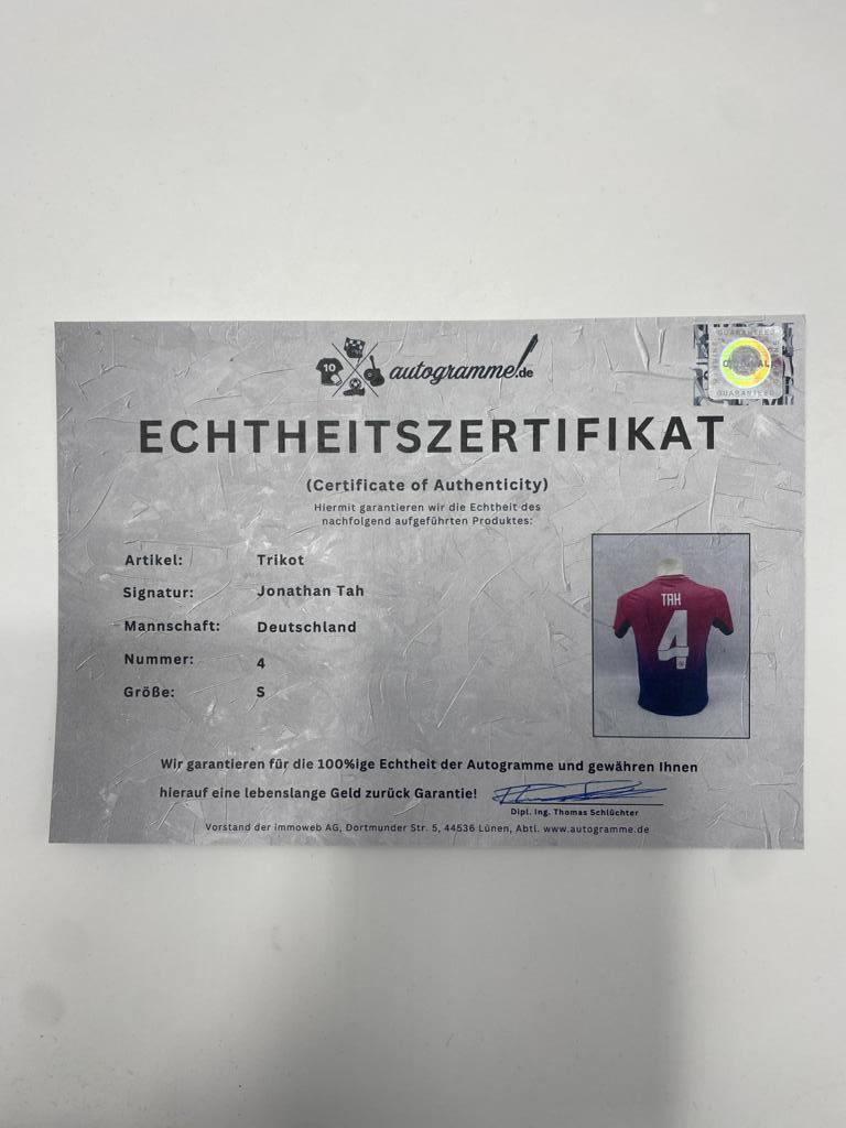 DFB jersey Jonathan Tah signed COA Germany autograph Adidas S
