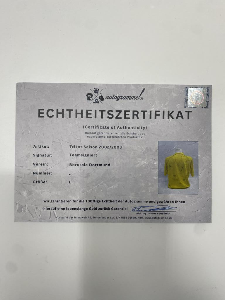BVB Trikot 2002/2003 Teamsigniert Borussia Dortmund COA Gool L