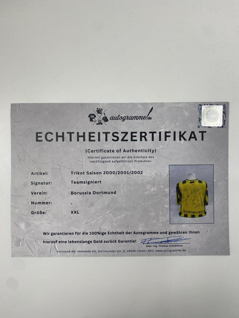 BVB Trikot 2000/2001/2002 Teamsigniert Borussia Dortmund COA Gool XXL