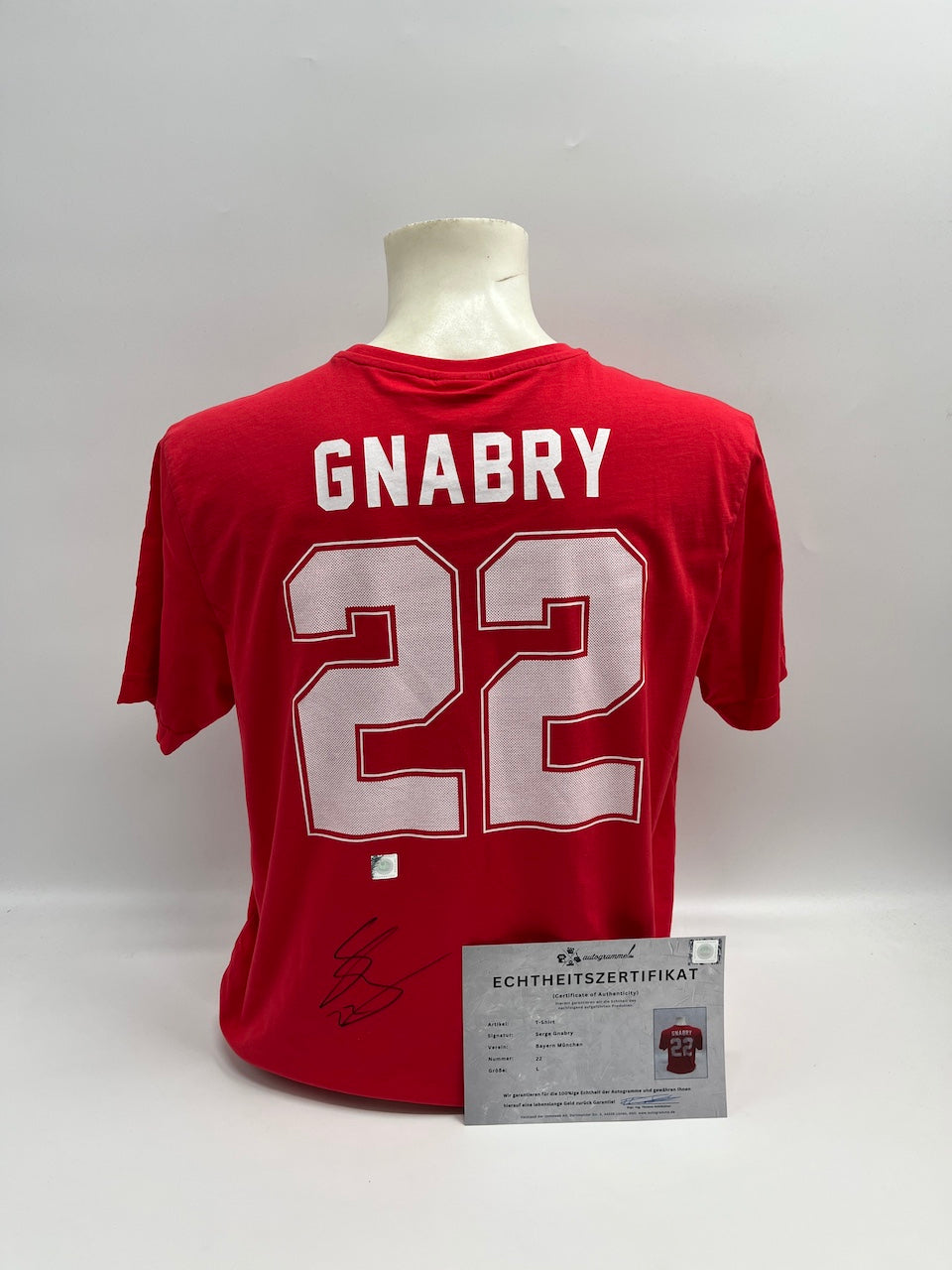 Bayern München T-Shirt Serge Gnabry signiert Autogramme COA Neu L
